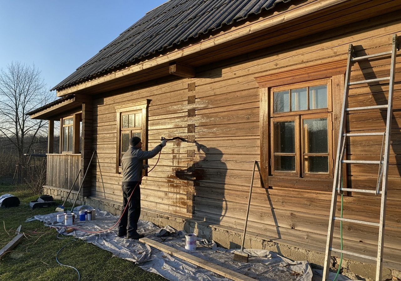 Когда красить новый дом из бревна